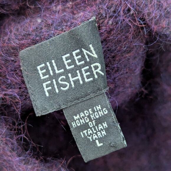 Eileen Fisher Oversized Italian Wool Mohair Purple Funnel Neck Sweater, Sz L - Picture 5 of 6
